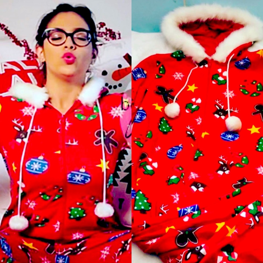 🎄Like NEW Bethany Mota Christmas Pajama Hooded Onesie XL SUPER SOFT